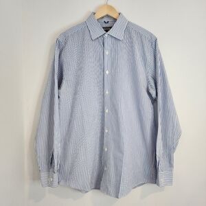 Kenneth Cole Reaction Mens Large Slim Fit Cotton Blue Striped Button Down Shirt